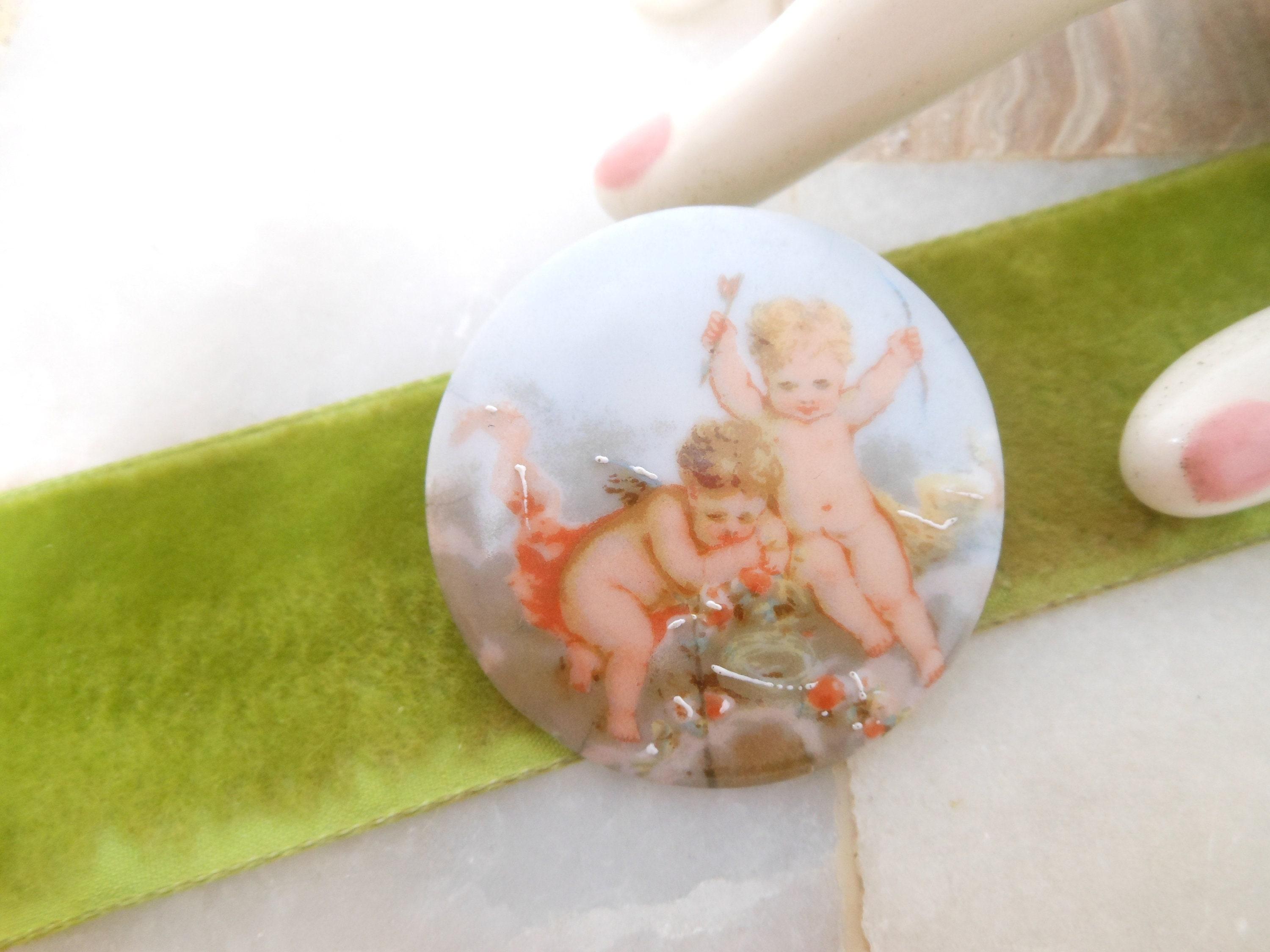 Vintage Cupid Angel Brooch Hand Paint Porcelain Pin Valentine ...
